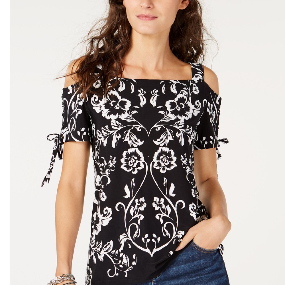 INC Cold Shoulder tie sleeve top Size Large